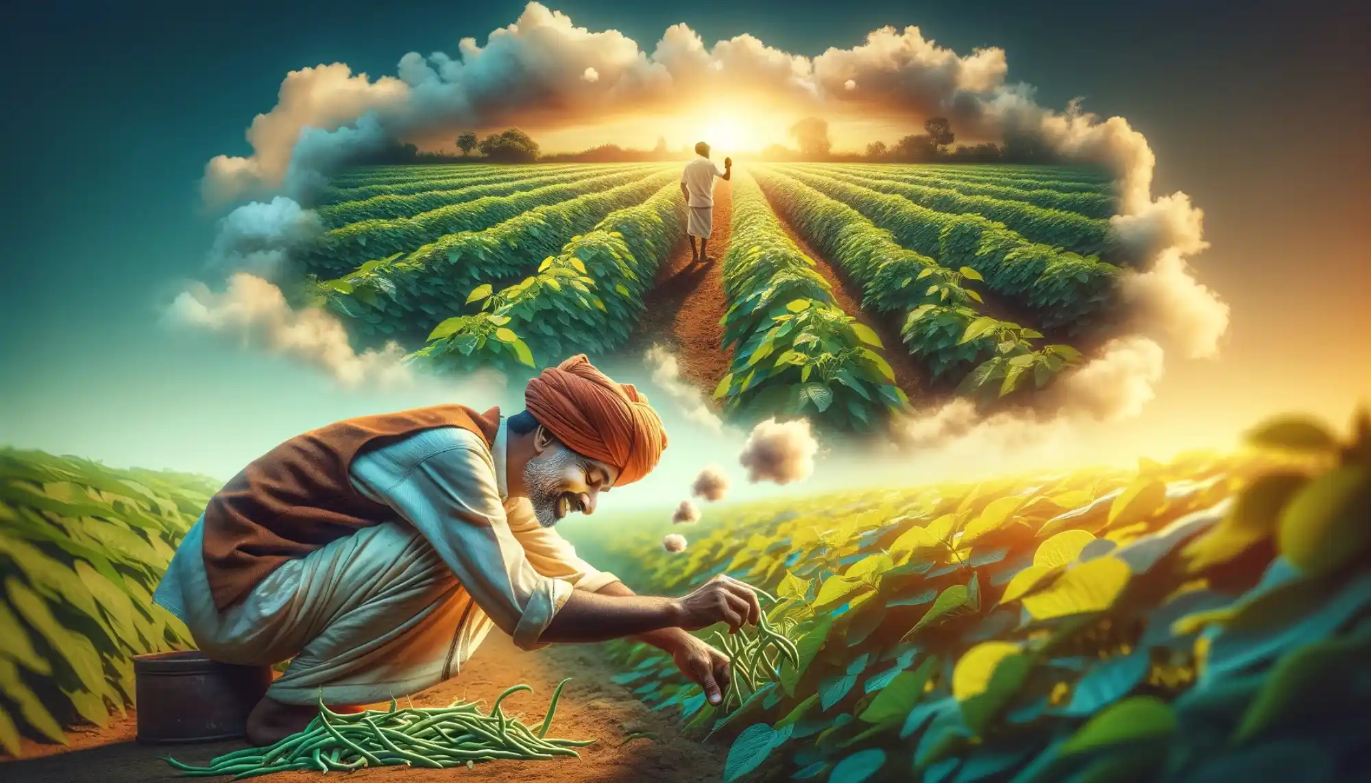 A farmer dreaming about harvesting beans in dream